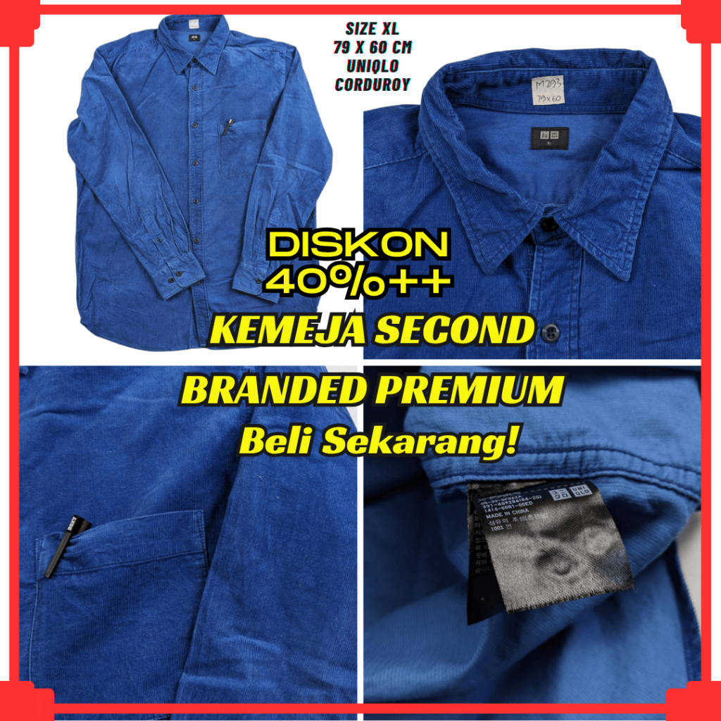 M293 Size L Kemeja Second Branded Pria Corduroy | Baju Bekas Preloved Casual Formal Lengan Panjang