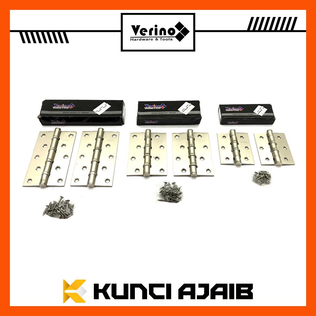 VERINO Engsel Jendela SILVER Pintu 3 4 5 Inch Tebal Grendel Besi Steel Hinge