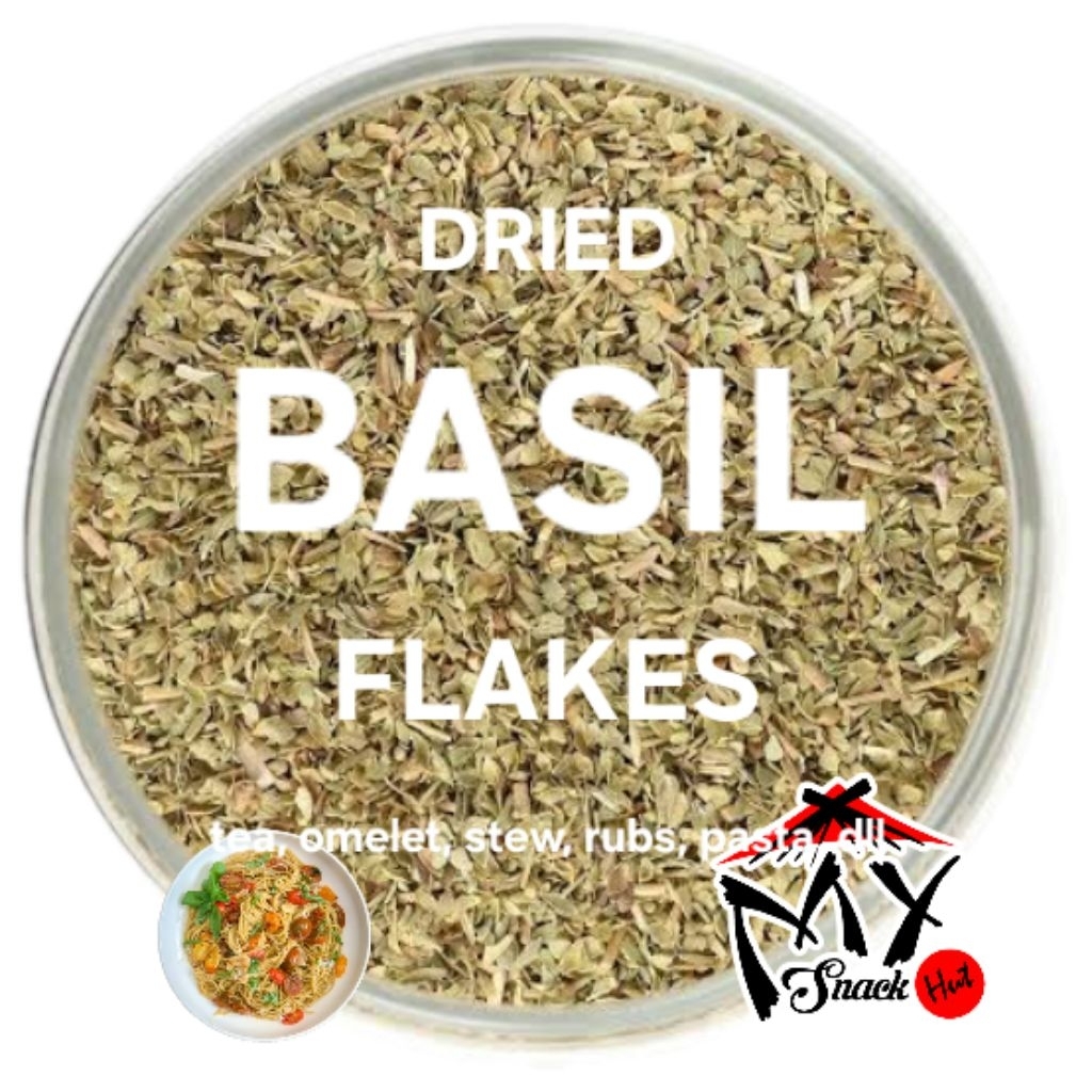 

DRIED BASIL FLAKES 100GR DAUN KEMANGI KERING REMPAH BUMBU HERB DRY SAUS SAOS PASTA SAUCE SALAD GRILL