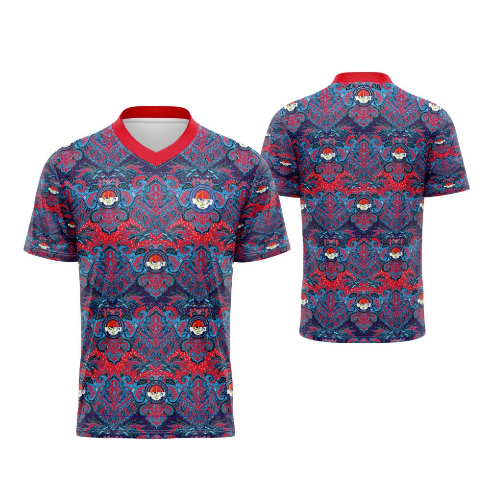 Baju Kaos Kerah V-Neck Motif Batik PPDI Pria Tangan Pendek Fullprinting
