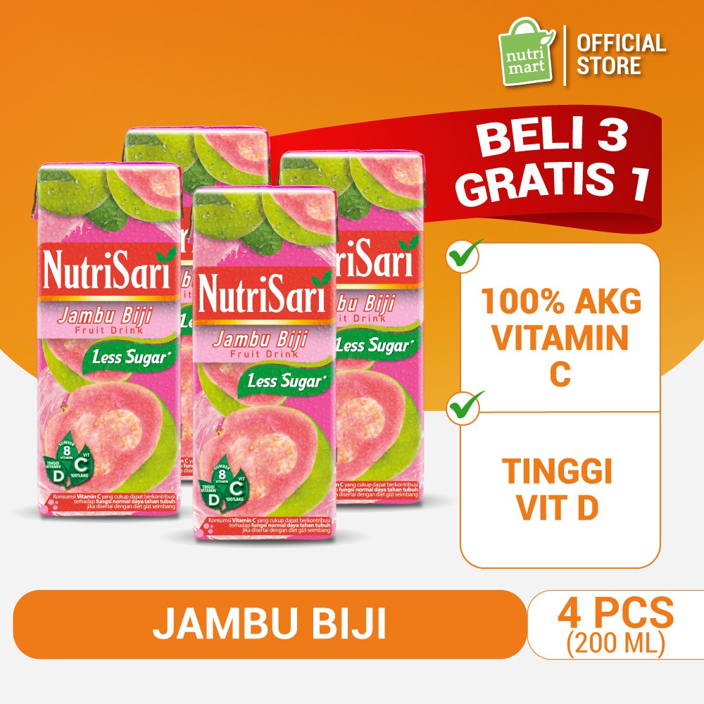 4 Packs - NutriSari RTD Jambu Biji  200 ml - Minuman Jambu Biji Vitamin C