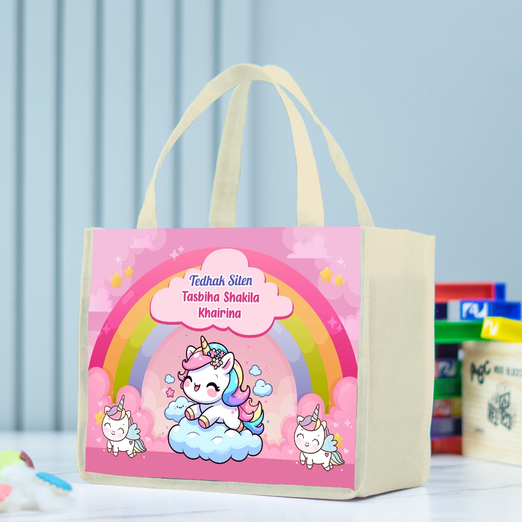 

Goodie Bag Ultah Unicorn Custom Nama Anak,Tas Ulang Tahun Anak Murah 2 Hari Jadi