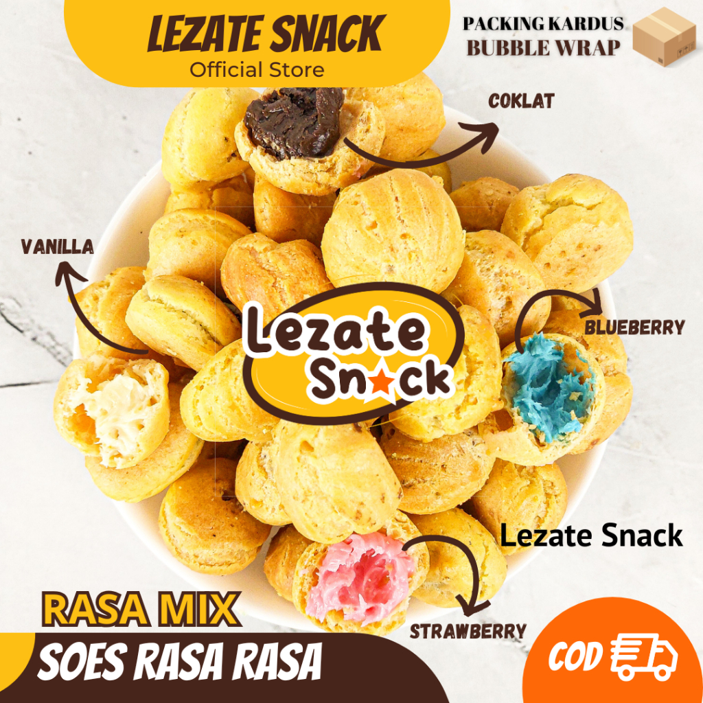 

Soes Mix Rasa 250GR / Sus Kombinasi Rasa / Soes Coklat Kiloan 1KG Aneka Isi Keju Strawberry Blueberry Vanila Cokelat Wallens Nissin Malona