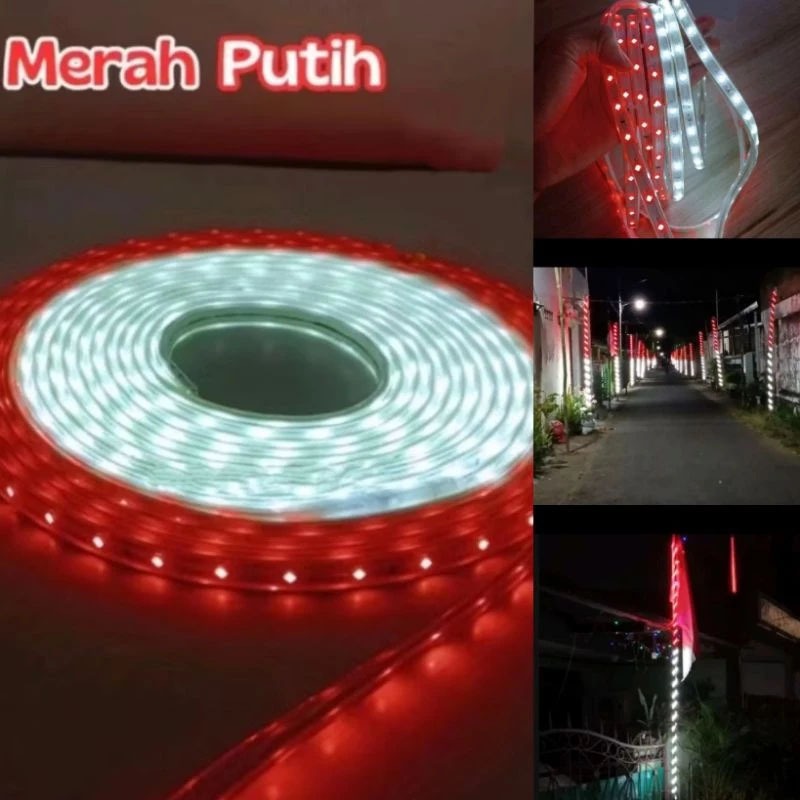 PAKET LAMPU LED STRIP SELANG MERAH+ PUTIH +ADAPTOR 3528 220V 4M/6M/8M/10M/12METER MERAH+ PUTIH