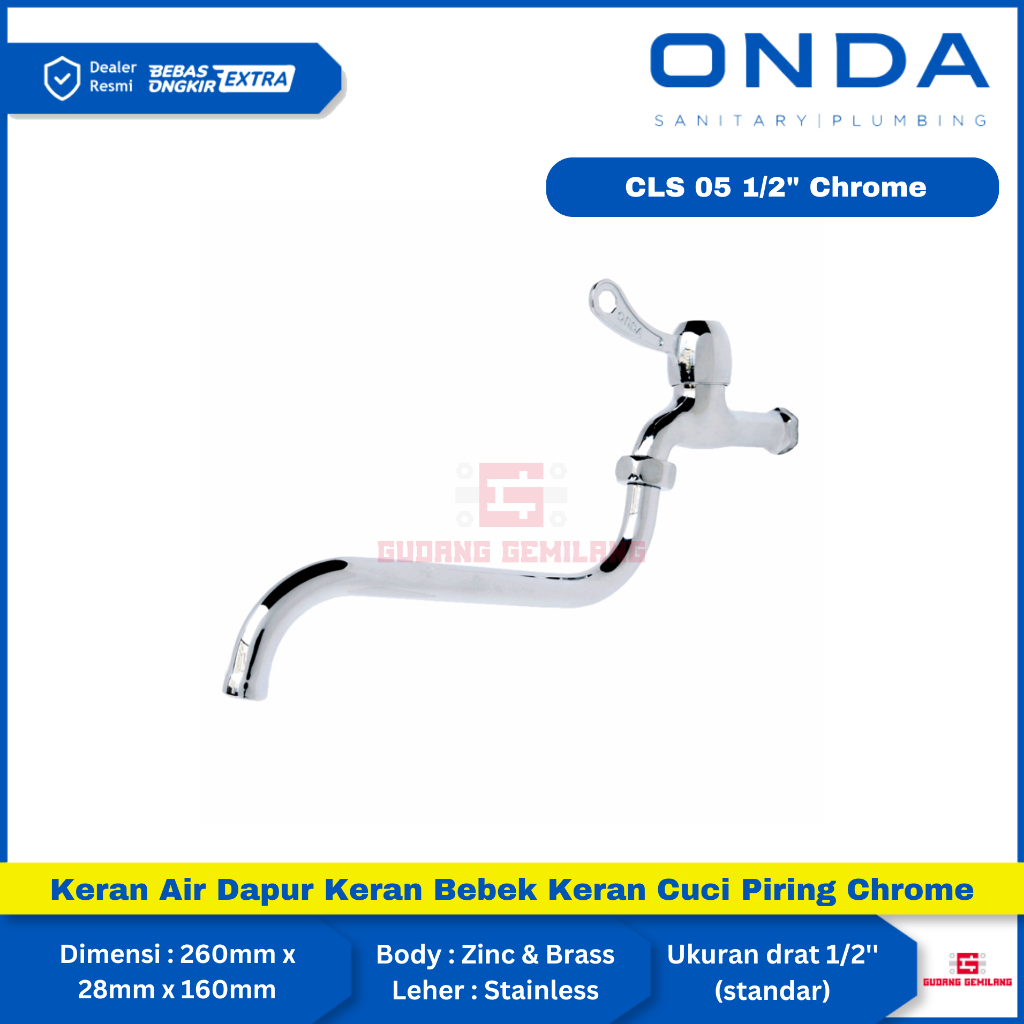 Keran Air Dapur Keran Bebek Keran Cuci Piring CLS 05 1/2" Chrome ONDA
