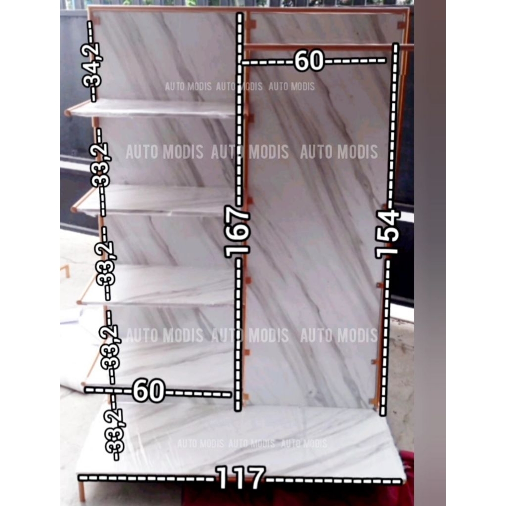 GAWANG BAJU DUA SISI DENGAN RAK DISPLAY LIPAT ETALASE KABINET LEMARI STANDING GANTUNGAN HANGER TIANG