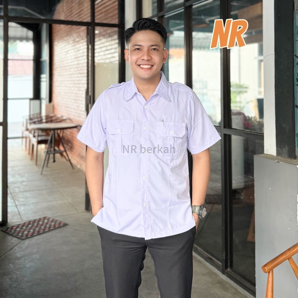 Pakaian Dinas Harian PDH Putih Pria Lengan Pendek