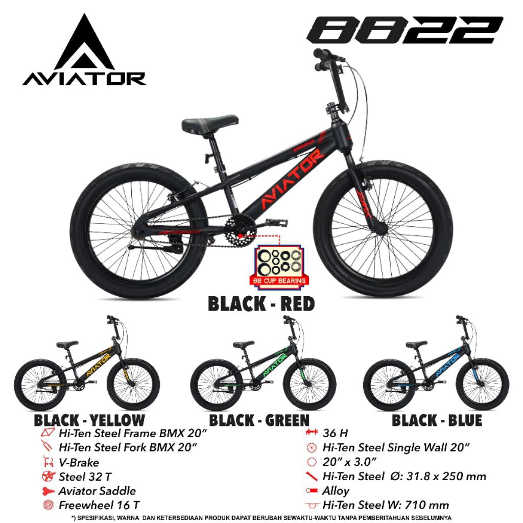 Sepeda BMX 20 inc Aviator 8822 Ban Jumbo 3.0 Sepeda Anak