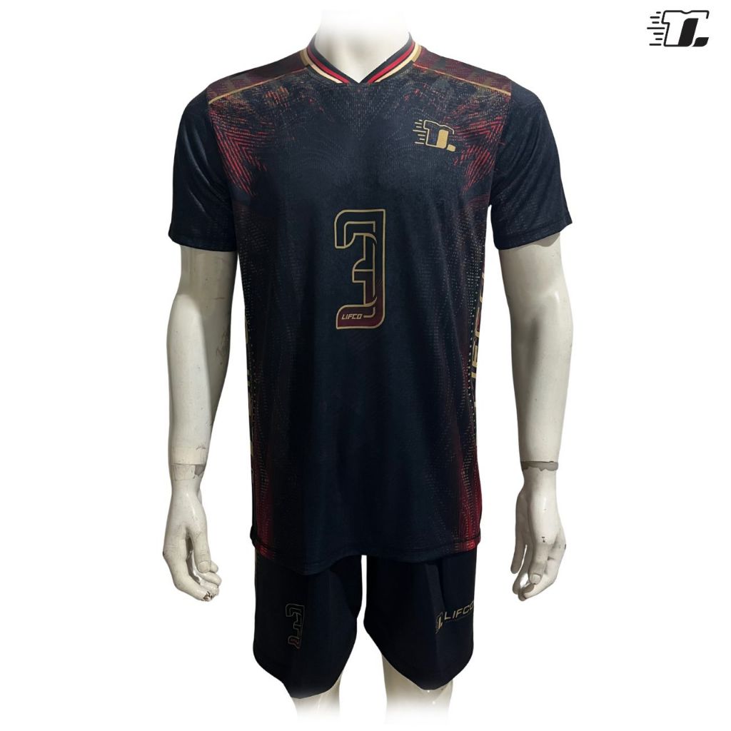 Lifco Jersey Dan Celana Voli Cowok Premium  Full Printing Merah Hitam (Dijual Secara Terpisah)