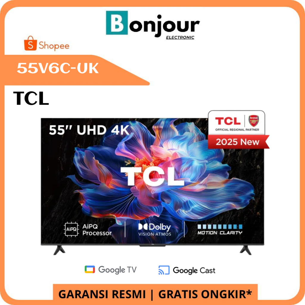 Google TV TCL 55V6C 4K UHD Dolby Audio TCL 55 Inch V6C New Series 55V6C-UK 2025