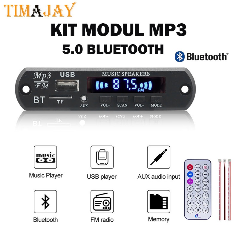 R4m3 Modul Bluetooth kit mp3 USB AUX FM RADIO 12v with remot Receiver Original VTF-108BT