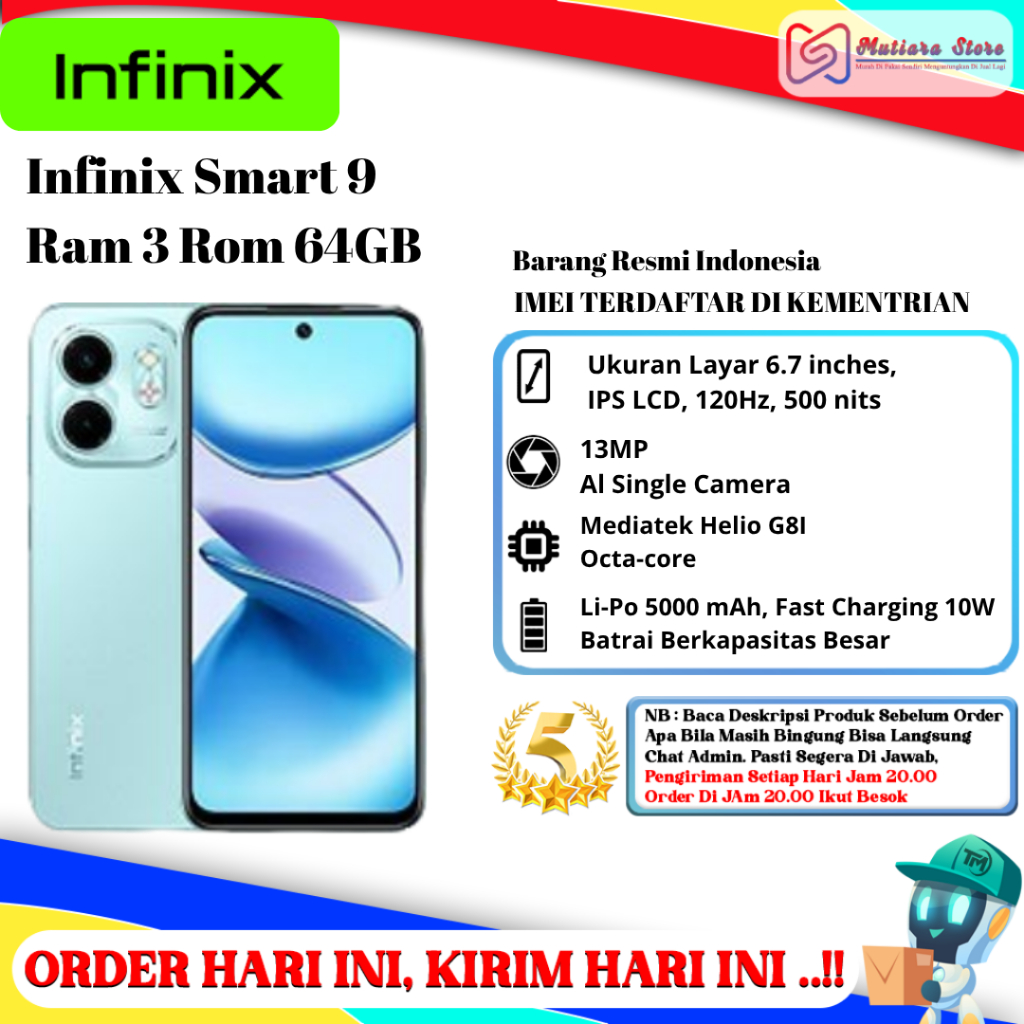 Infinix Smart 9 Ram 3 Rom 64GB / Ram 4 Rom 128GB