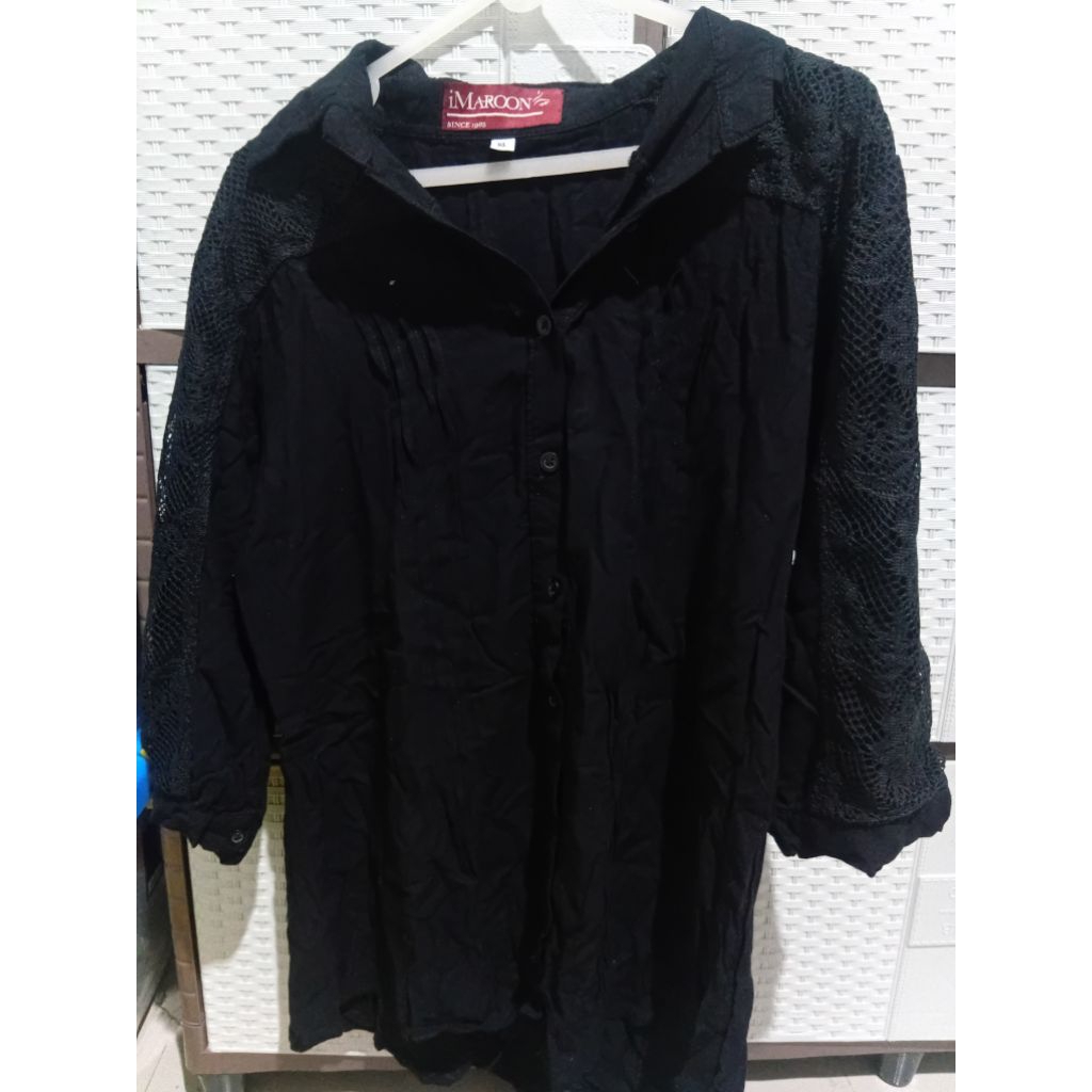 KEMEJA HITAM MERK IMAROON SIZE XL LD 90 TANGAN BRUKAT