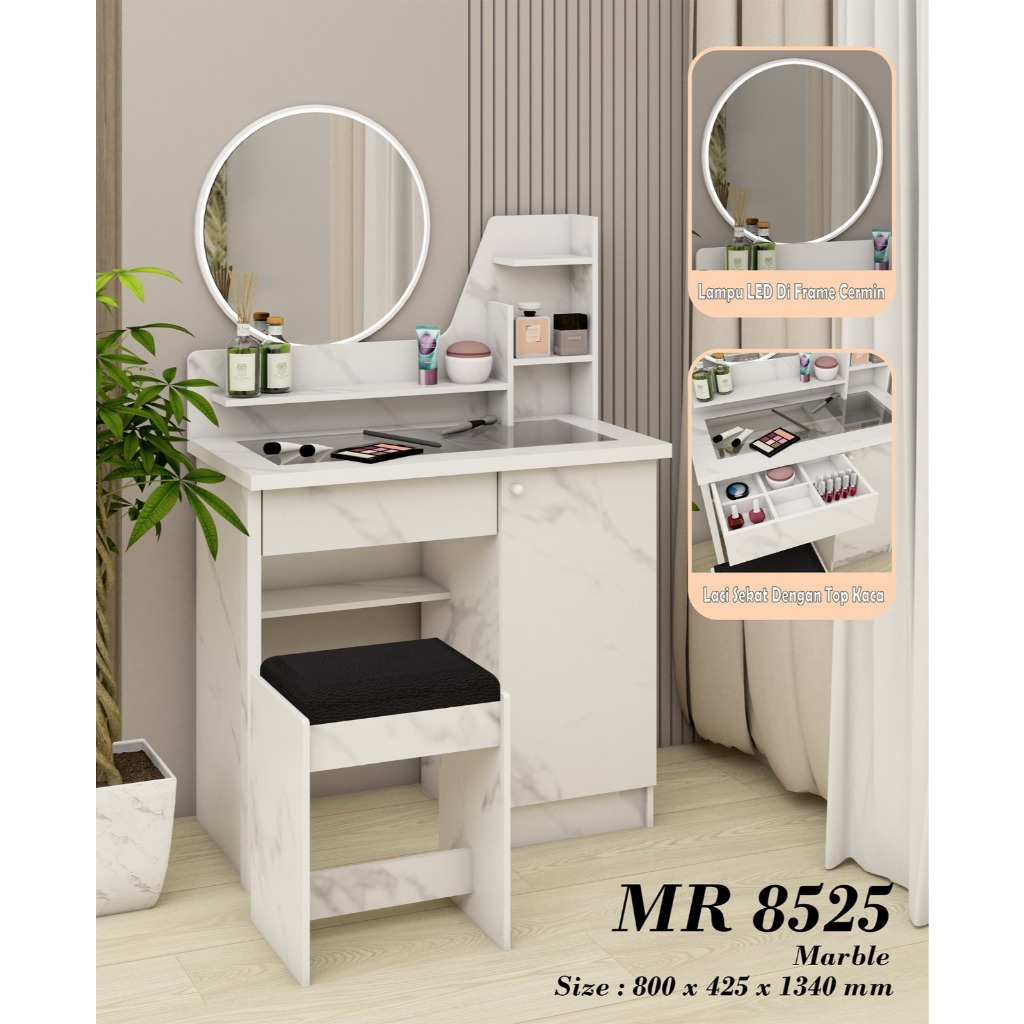 Meja Tolet / Meja Rias Kaca Bulat (ada lampu kacanya)