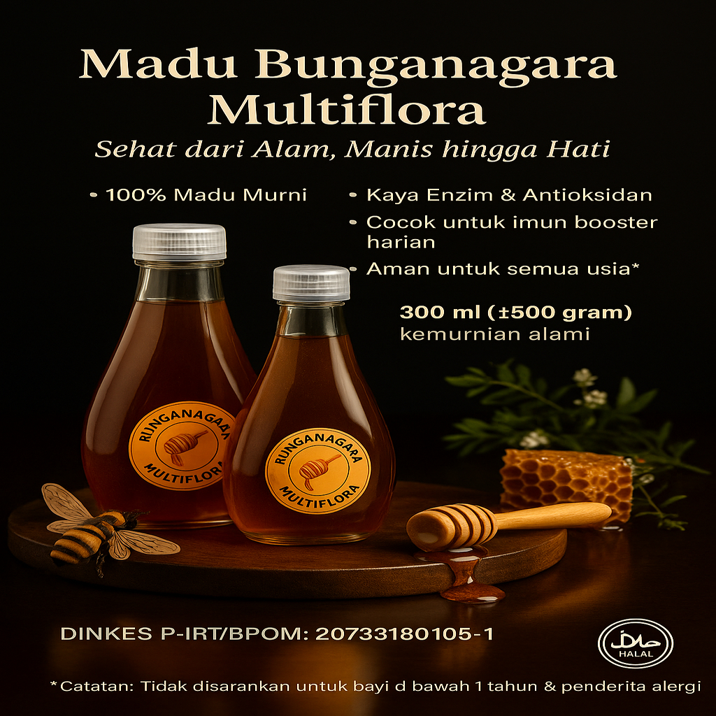 

MADU MULTIFLORA ASLI HUTAN ALAM INDONESIA 0,5 KG | 300 ML 500 GRAM BUNGANAGARA PURE HONEY