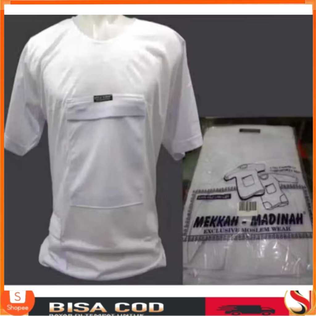 Kaos Haji Umroh Pria Lengan Pendek Kaos haji saku depan resleting