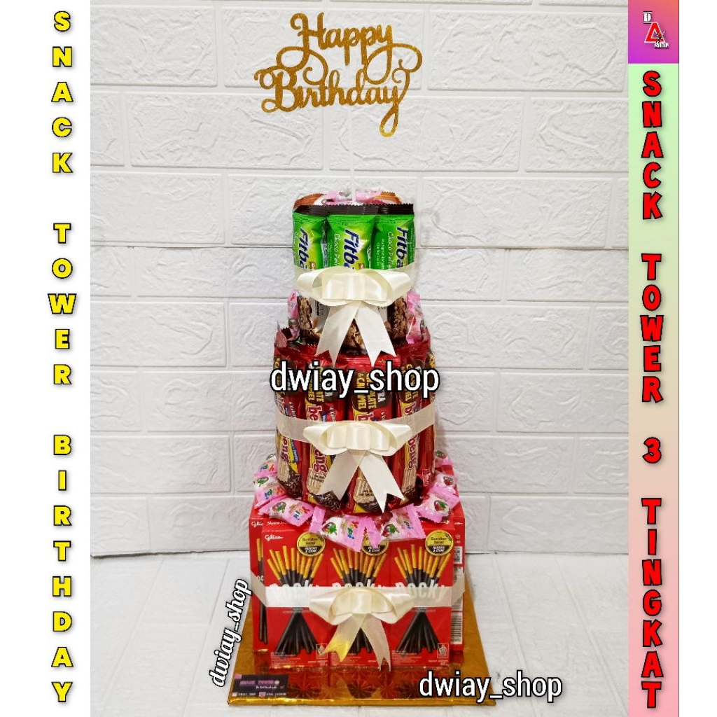 SNACK TOWER BIRTHDAY / HADIAH HARI GURU / HADIAH NATAL / HADIAH WISUDA / KUE ULTAH