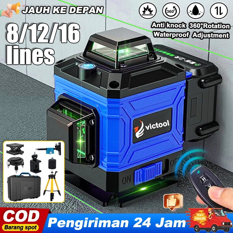 Convenyy Laser level 4D Waterpass laser multifungsi Laser waterpass 8/12/16 lines Alat meteran