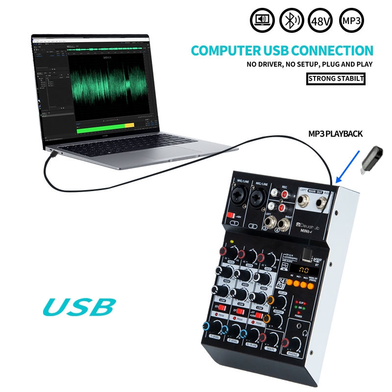 Deuahub Mixer Audio Mini4 4-Chanel Mixer Mini Amplifier Bluetooth Mixer Mini Profesional Misker