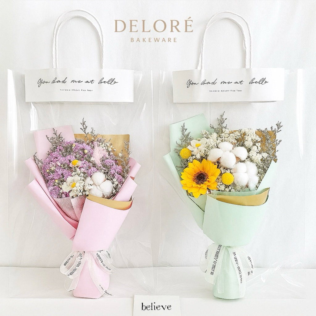 

DELORÉ Plastik Transparan Bunga / Tas Plastik Transparan Boneka / Tas Handbag Transparan Bucket Bunga /Transparant Plastik Bouquet Flower Wrapping Transparan Import Premium