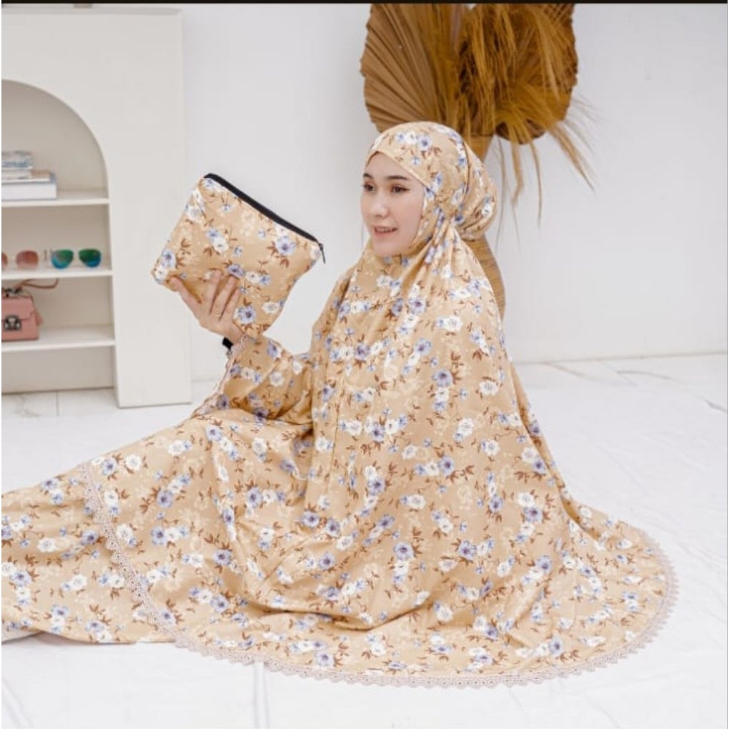 Mukena Traveling Dewasa Shaby Motif Bunga Cantik  2 in1