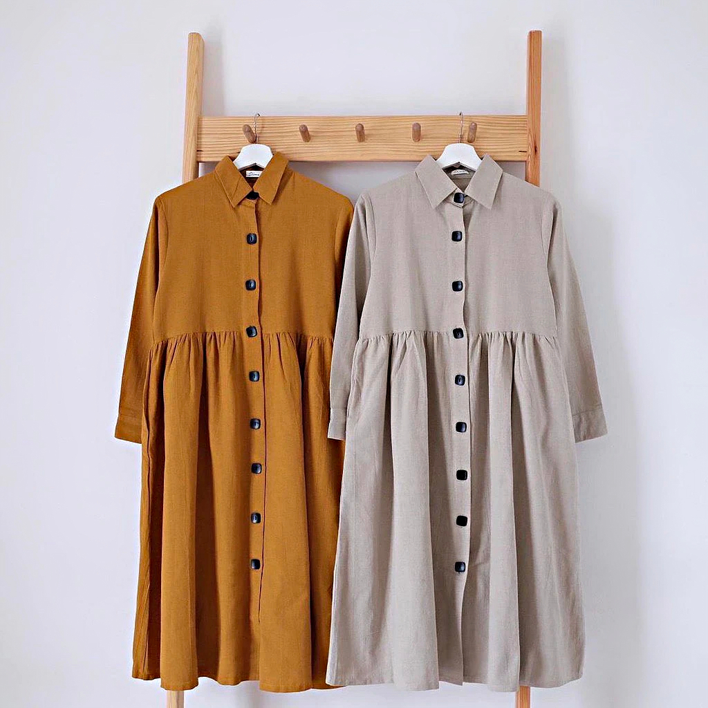 ATASAN WANITA LONG TUNIK NEDA FULL KANCING DEPAN AKTIF LD 100 PB 110