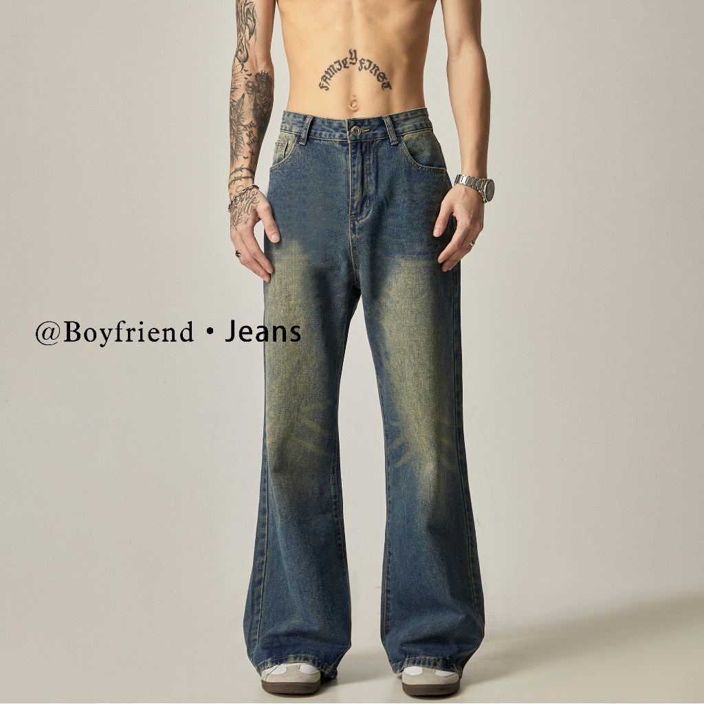 【Ready To Ship】Vintage Jeans Pria Celana Baggy Jeans Pria Celana Kulot Baggy Jeans Pria Retro biru J