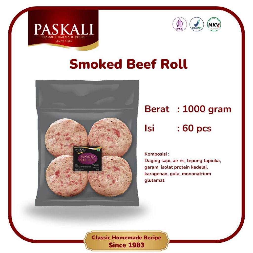 

Smoked Beef Roll Paskali 1000 Gram Isi 60 Pcs
