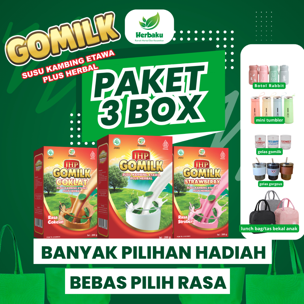 

PAKET 3 BOX GOMILK SUSU KAMBING ETAWA PLUS HERBAL DAUN KELOR MENGKUDU DAUN SALAM GRATIS HADIAH