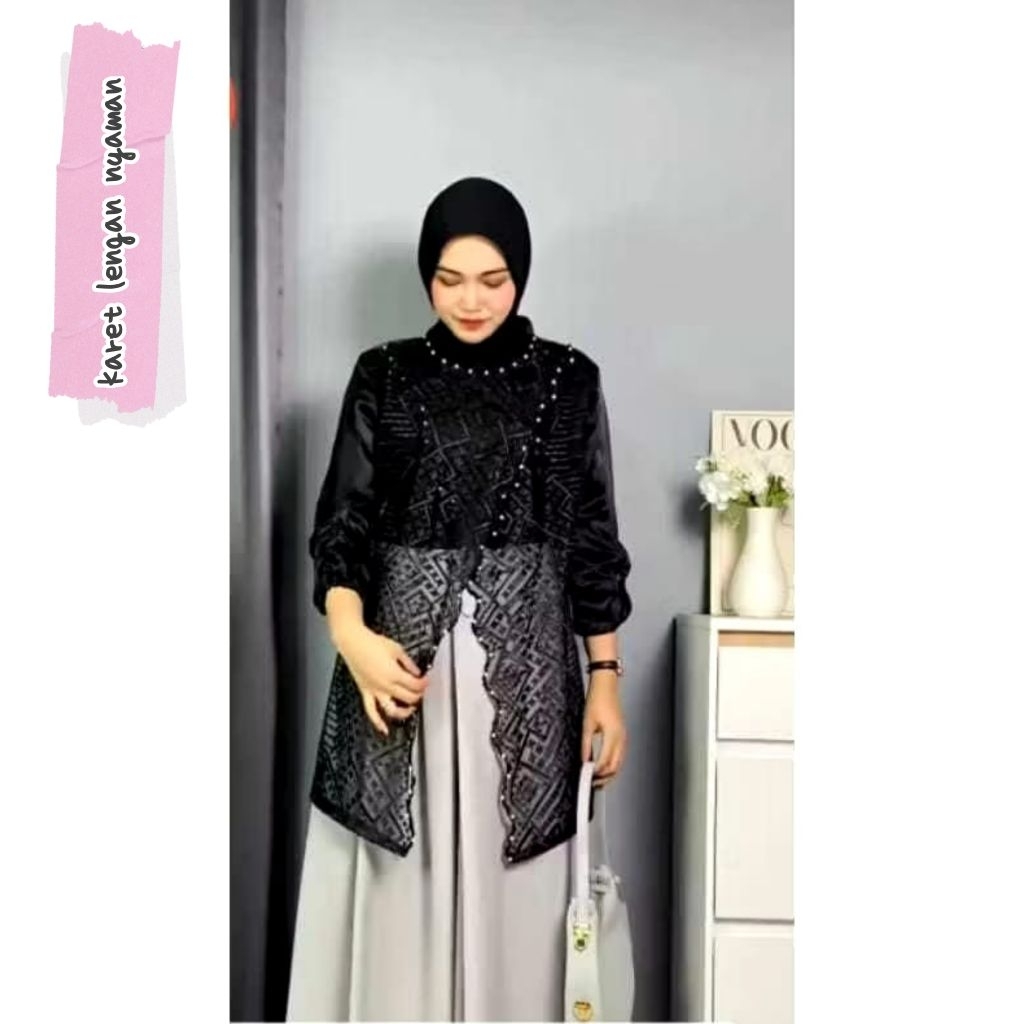 Zize Outer Brokat Organza Full Payet / Tunik Brokat Kondangan, Wisuda / Atasan Wanita Cantik Mewah E