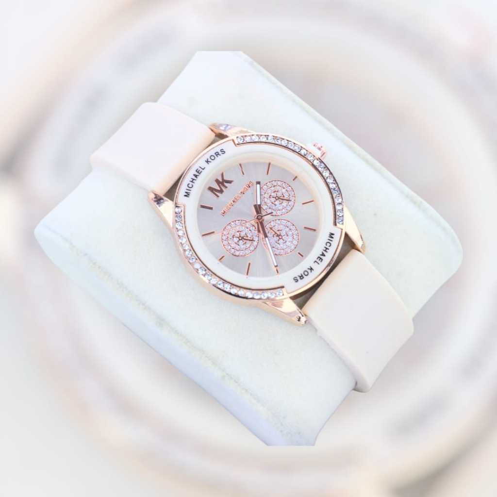 Free Box Jam Tangan Wanita Tali Rubber K3519 Desain Elegan Stylish - Bisa COD