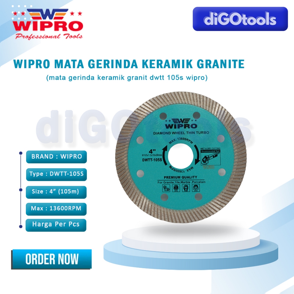 Wipro Mata Gerinda Potong Granit 4" DWTT 105 - Mata Potong Batu Diamond Wheel  DWTT 105S 4" Wipro - 
