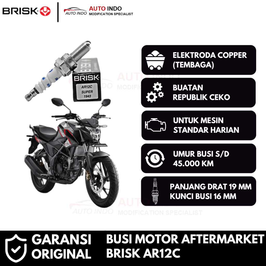 Busi Motor Brisk Copper Racing AR12C untuk Honda CB150R Streetfire Ori | Garansi Asli