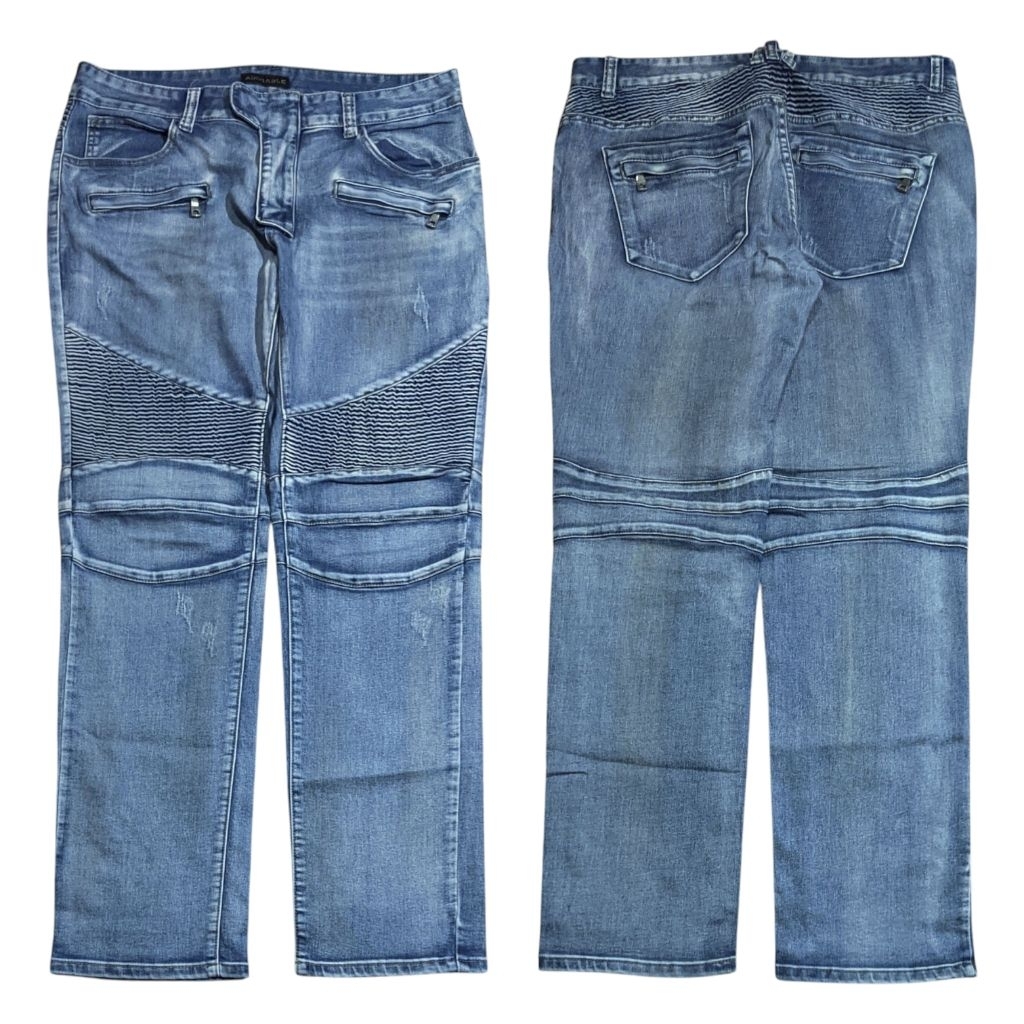 Size 35-36 Celana Panjang Longpants Jeans Bikers Adorable Blue Washed Fading Regular fit Second Prel