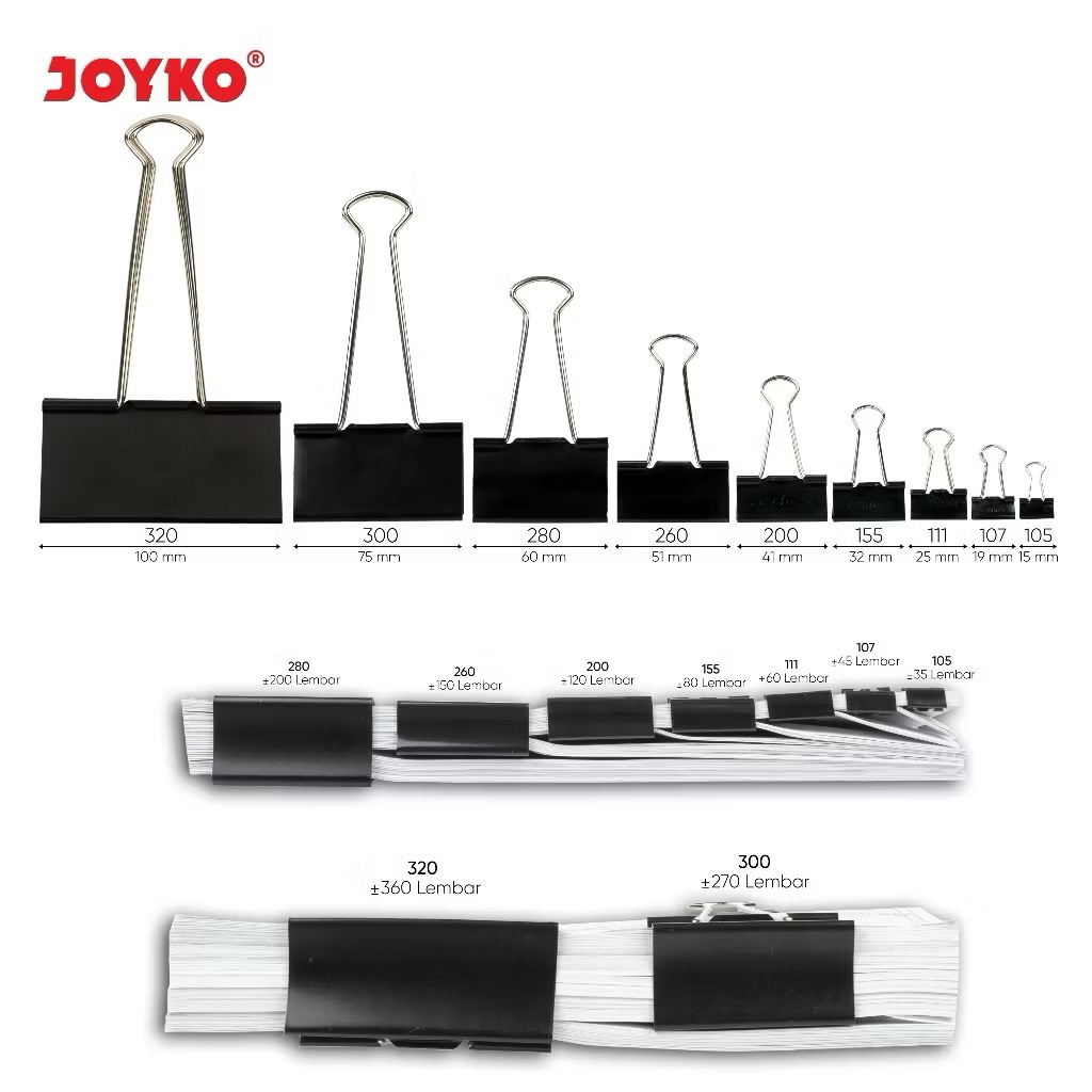 

12 Pcs - Binder Clip 105 107 111 155 Penjepit Kertas Klip