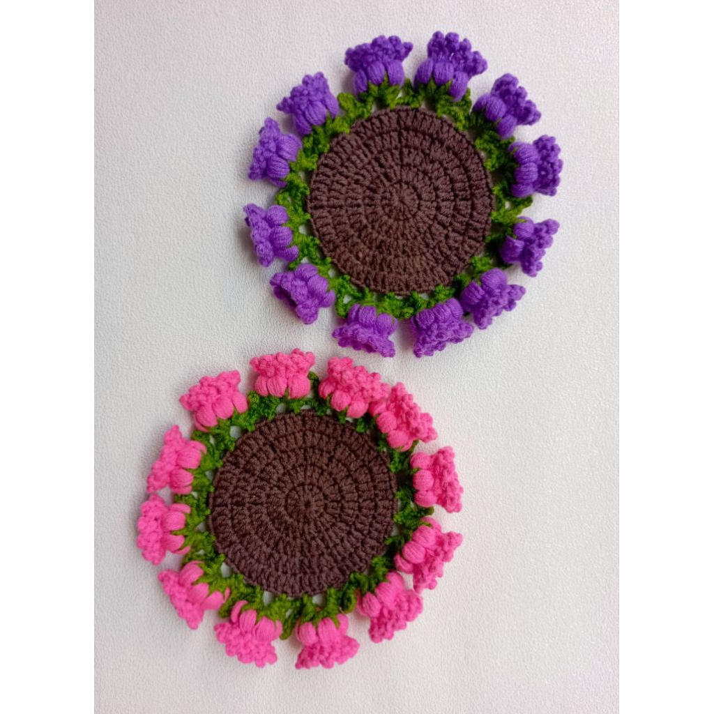 Rajutan Bunga Cantik Tatakan Gelas / Buket Bunga Kecil Hiasan