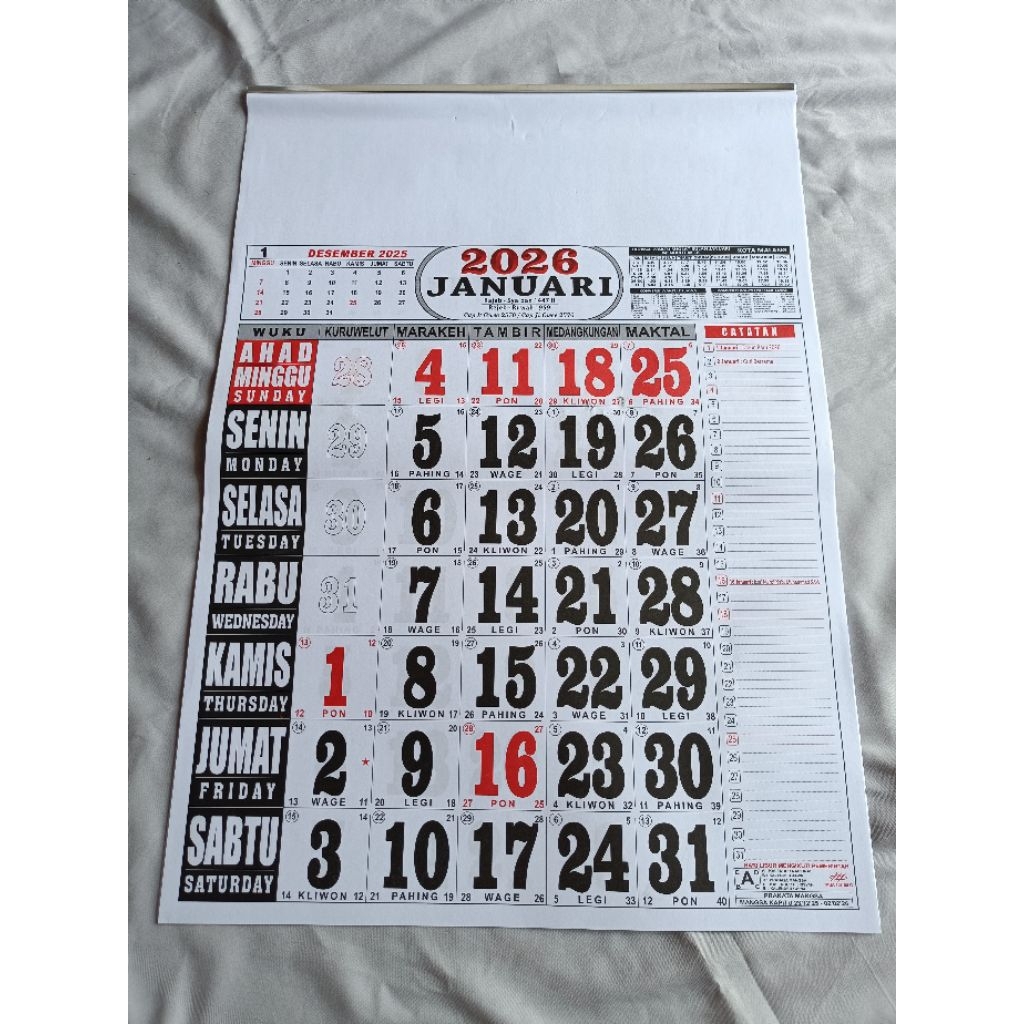 

Kalender 2026 : Kalender Nasional 2026 Kalender JUMBO UK 42x60cm