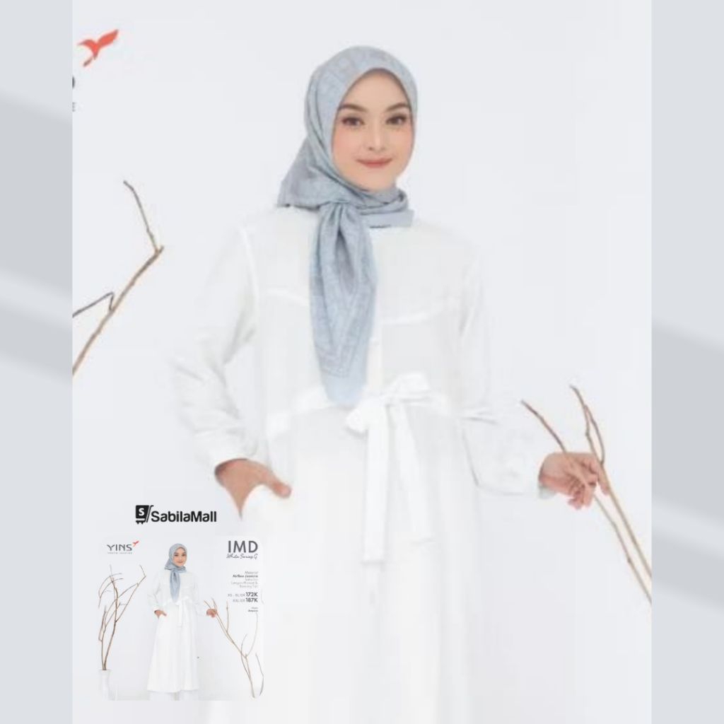 SabilaMall - Baju Dress Gamis Muslim Putih Premium Polos Wanita Imd White Series G by Nibras