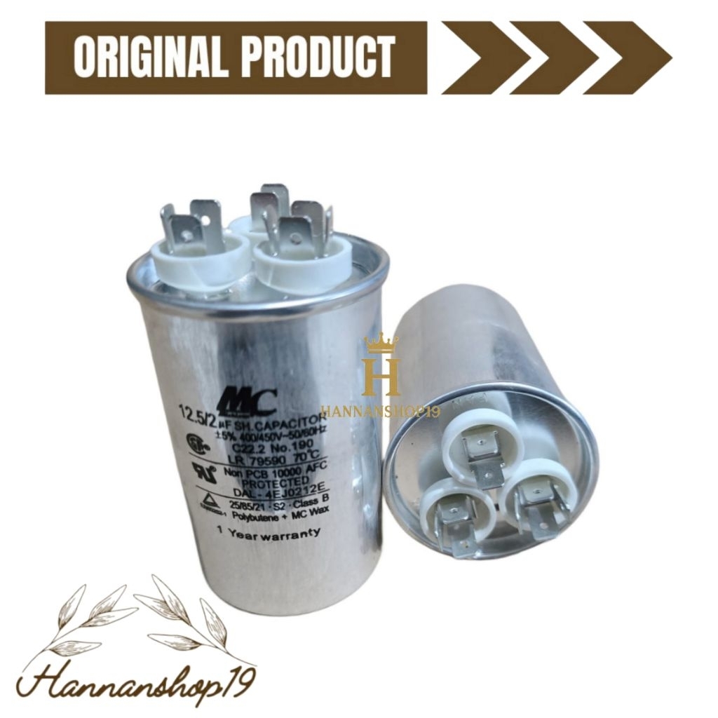 Kapasitor AC 1/2pk 12.5+2uf, Capasitor AC 0.5pk 2+12.5uf, Kapasitor AC Original MC 12.5/2uf