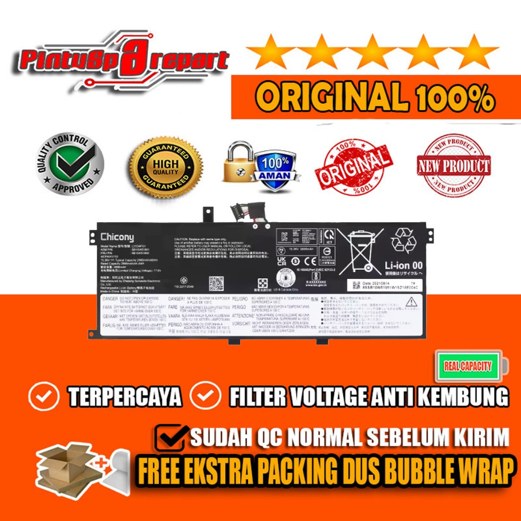 (Genune Chicony L21C4PG1 L21D4PG1 L21M4PG1) ORI NEW Baterai Laptop Lenovo Thinkpad L13 Yoga Gen 3 Or