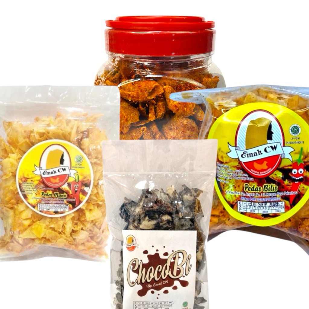 

Emak Cw - 4Pcs Keripik Paket Nage 86 ( Kulit Ayam Pedas Toples, Pedas Manis, ChocoBi, Pedas Bilis )