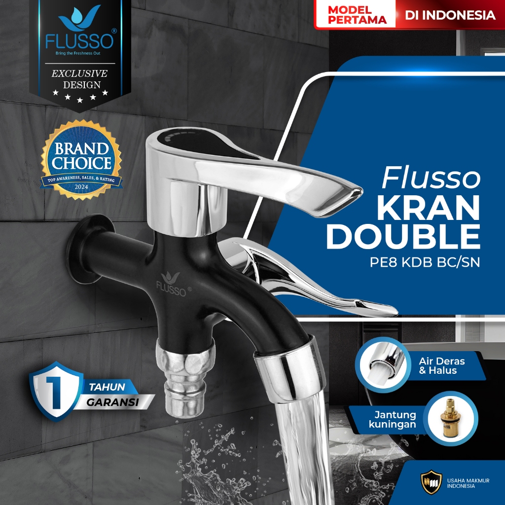 Flusso Kran Air Doubel Kran Air 2 Cabang Kran Shower Kran Untuk Shower Kran Mesin Cuci 2854