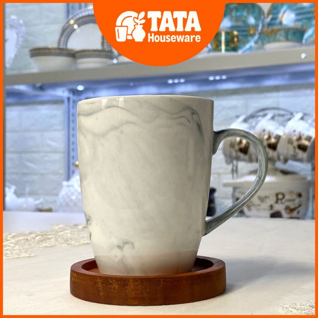 [TATA] Gelas - Cangkir Marble Abu Polos Keramik / Cangkir Minum Aesthetic / Mug Tableware Serbaguna