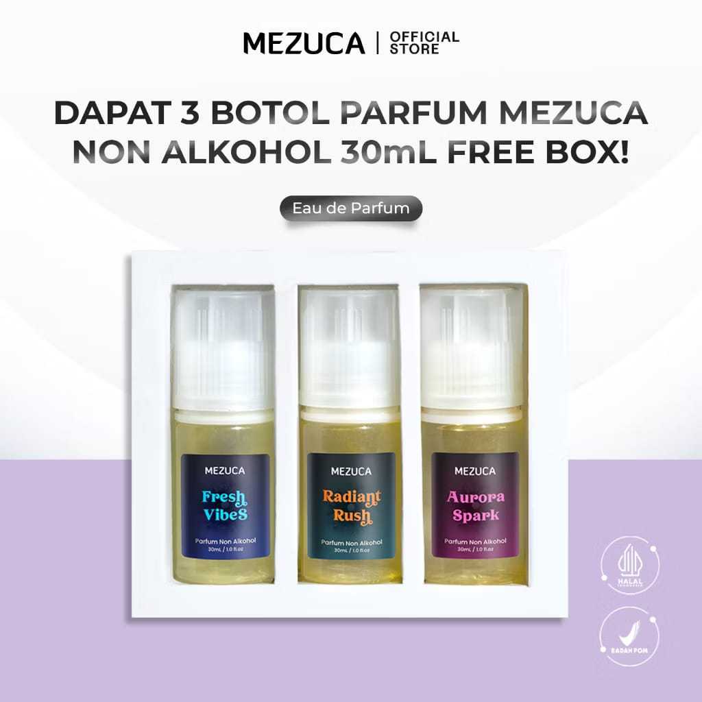 Dapat 3 Parfum Mezuca Non Alkohol Series 30mL Botol Tetes Free Box EDP  Wangi Tahan Lama Unisex