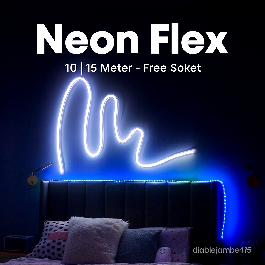 Lampu Led Neon Flex 10 15 Meter Kamar Aesthetic Tempel Dinding Dekorasi Plafon Rumah Modern Soket