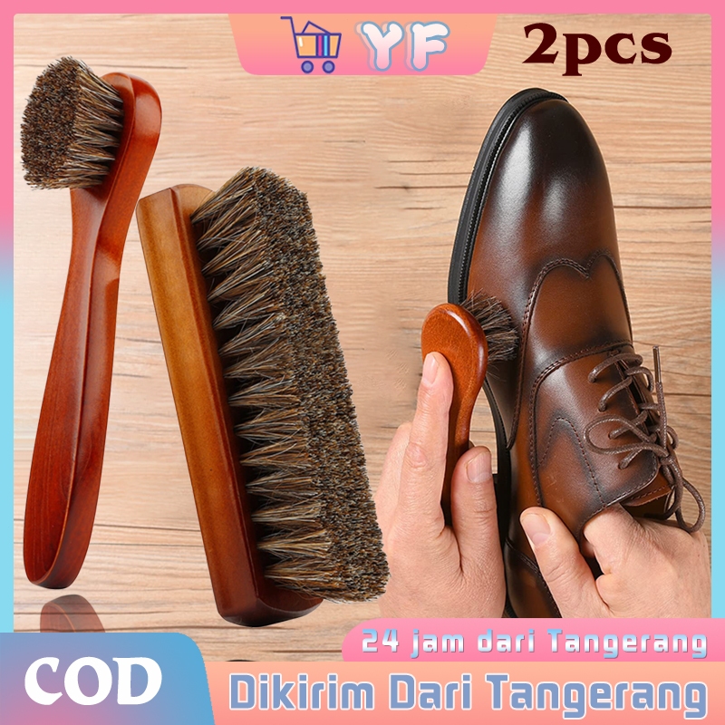 2Pcs Sikat Sepatu Bulu Kuda / Kulit Sikat Semir / Jok Mobil Kulit Cleaning Brush