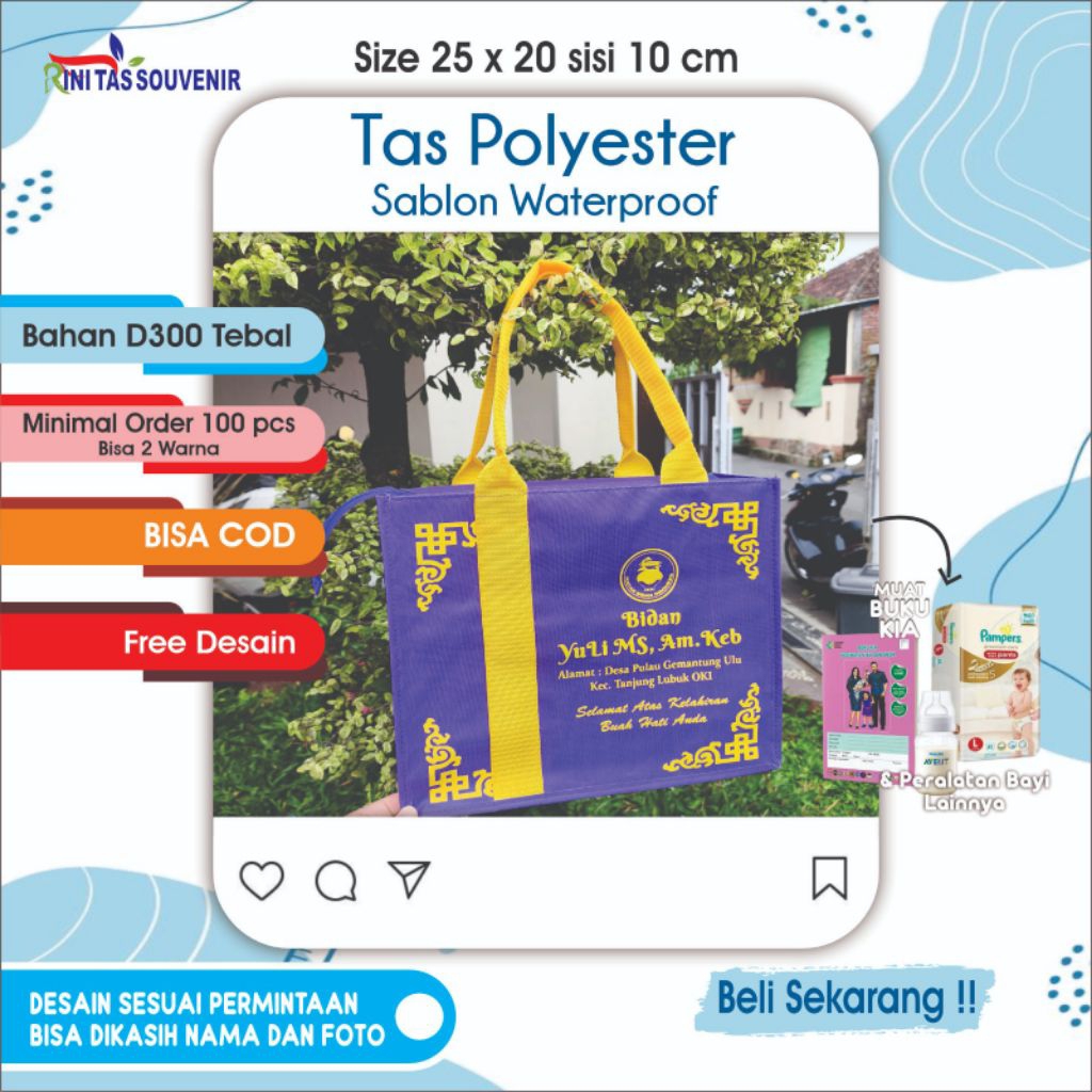 

TAS RESLETING BAHAN D300 (POLYESTER) SABLON CUSTOM DESAIN TAS PARTUS BIDAN TAS BIDAN SABLON