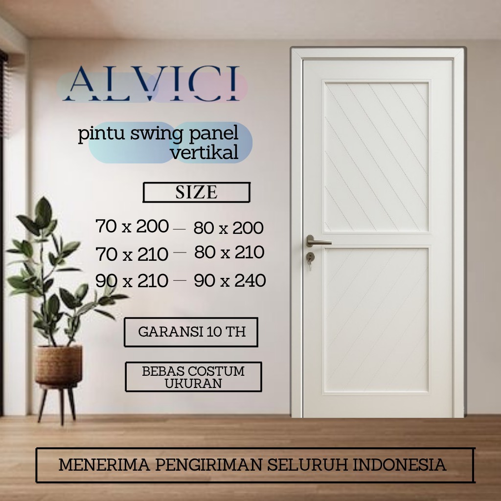 Pintu Swing Full Panel Vertikal Putih Pintu Rumah Modern Minimalis UPVC Ukuran 70 x 200 Sampai 90 x 