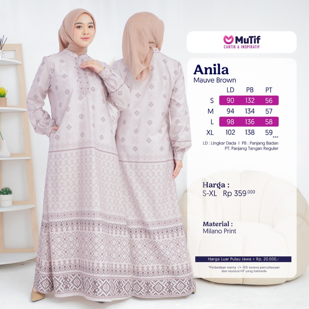 Gamis MUTIF ANILA MAUVE BROWN SMLXL | Gamis Katun ORI MUTIF | COD