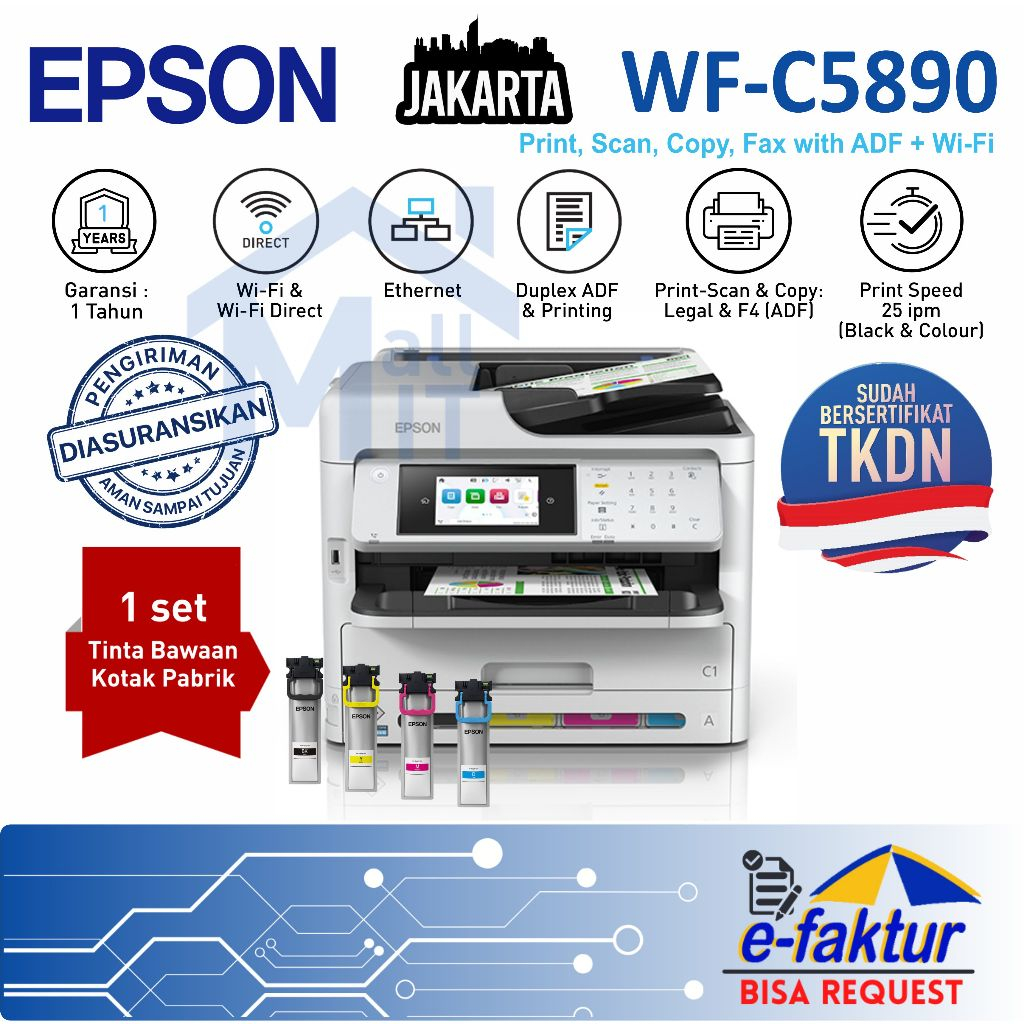 MALLIT EPSON Printer EPSON WF-C5890 WFC5890 C5890 Duplex ADF Wifi Lan Pengganti C5790 Resmi Jakarta